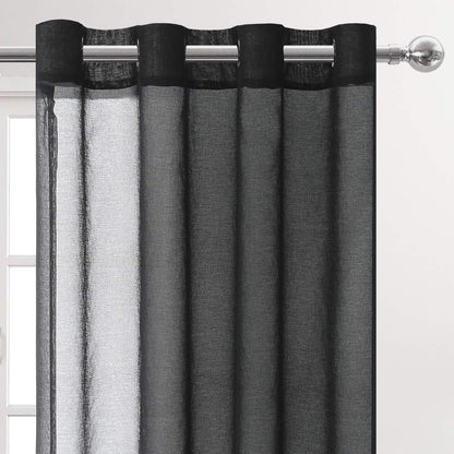 Sheer Curtains Faux Linen Grommet Window Curtain Voile Sheer Drapes for Living Room and Funeral/Gothic Wedding Set of 2 Panels 52 X 72 Inch Long, Black